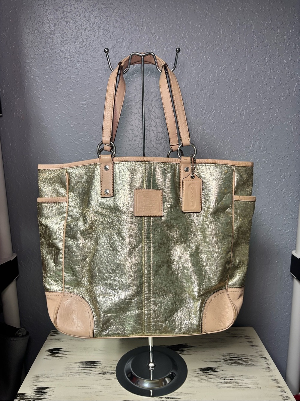 Coach Metallic Gold Large Tote 26141 w/ Matching Pouch